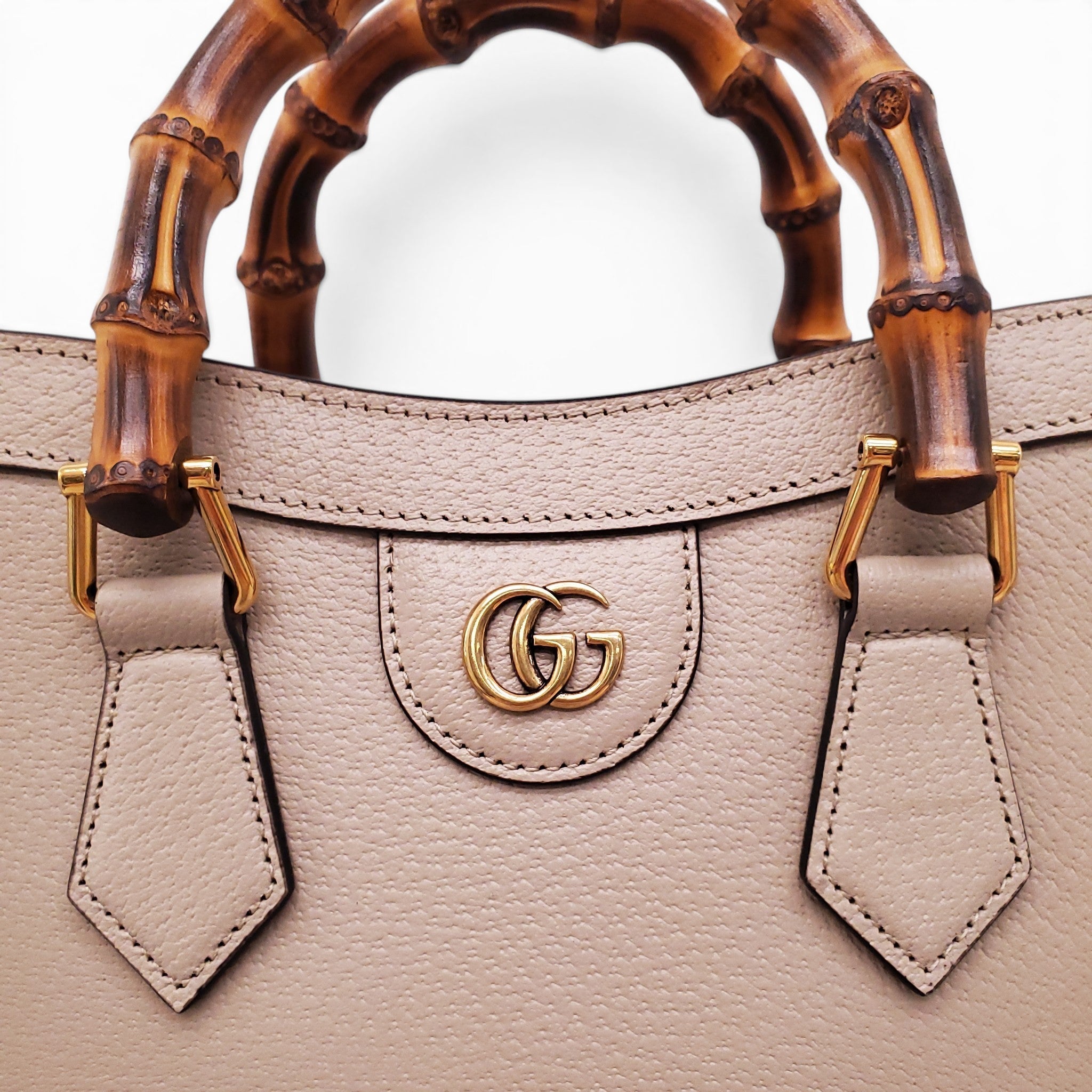 GUCCI TAUPE MEDIUM DIANA TOTE BAG WITH BAMBOO TOP HANDLE