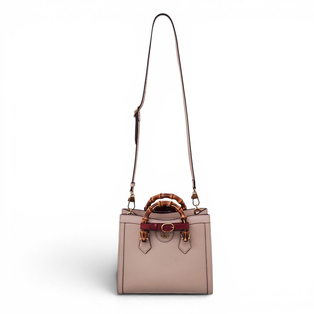 GUCCI TAUPE MEDIUM DIANA TOTE BAG WITH BAMBOO TOP HANDLE