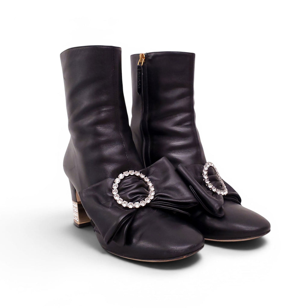 GUCCI BLACK LEATHER AND CRYSTAL BOOTIES - SIZE 39