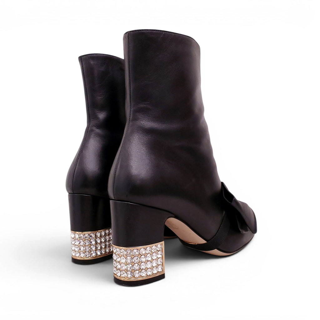GUCCI BLACK LEATHER AND CRYSTAL BOOTIES - SIZE 39