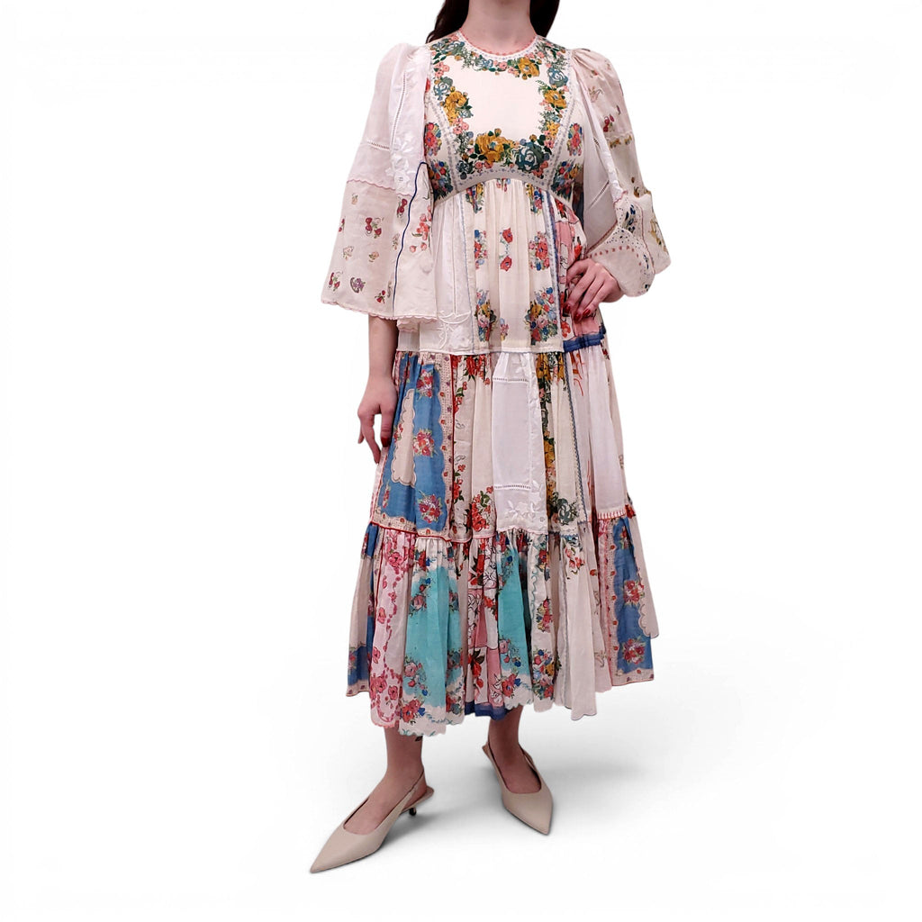 ZIMMERMANN PAINTED FLORAL 'CLOVER PATCHED' TIERED MIDI DRESS - SIZE 0 (US 4)