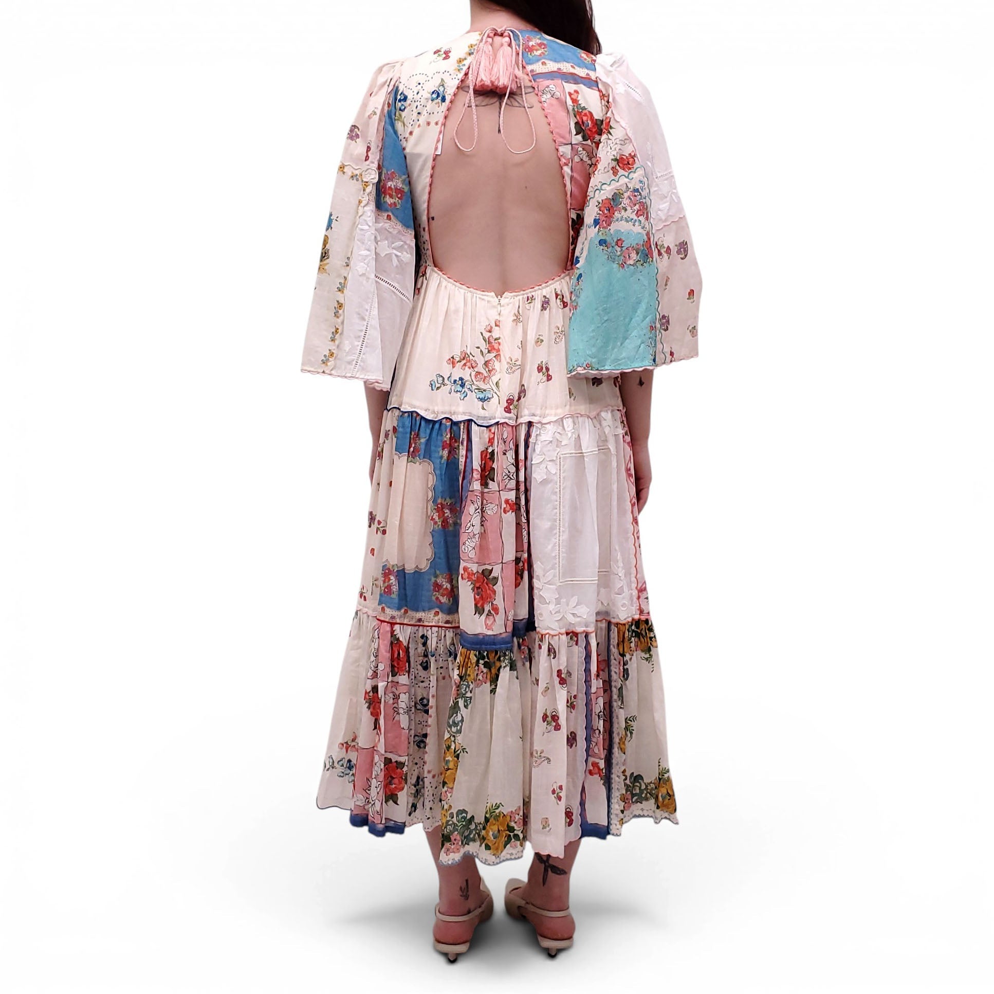 ZIMMERMANN PAINTED FLORAL 'CLOVER PATCHED' TIERED MIDI DRESS - SIZE 0 (US 4)