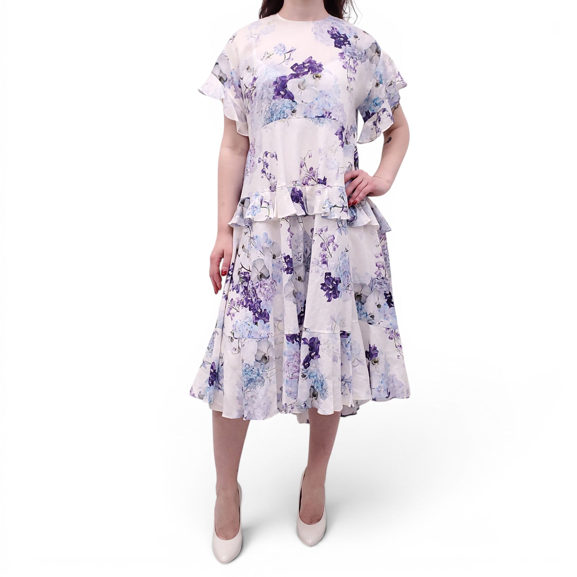 ZIMMERMANN MIDNIGHT GARDEN 'RHYTHMIC FLOATING' TIERED RUFFLE DRESS - SIZE 0 (US 4)