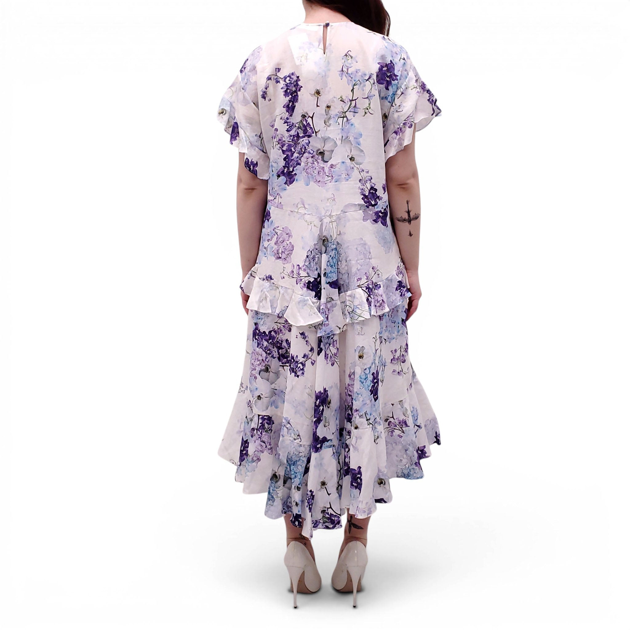 ZIMMERMANN MIDNIGHT GARDEN 'RHYTHMIC FLOATING' TIERED RUFFLE DRESS - SIZE 0 (US 4)