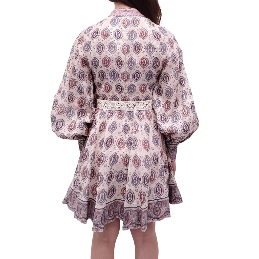 ZIMMERMANN IVORY PAISLEY 'VITALI' BUTTON-UP MINI DRESS - SIZE 1 (US 6)
