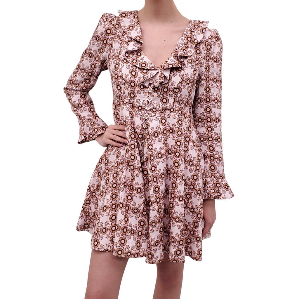 ZIMMERMANN BLUSH PINK DAISY PATTERNED BABYDOLL DRESS - SIZE 2 (US 8)