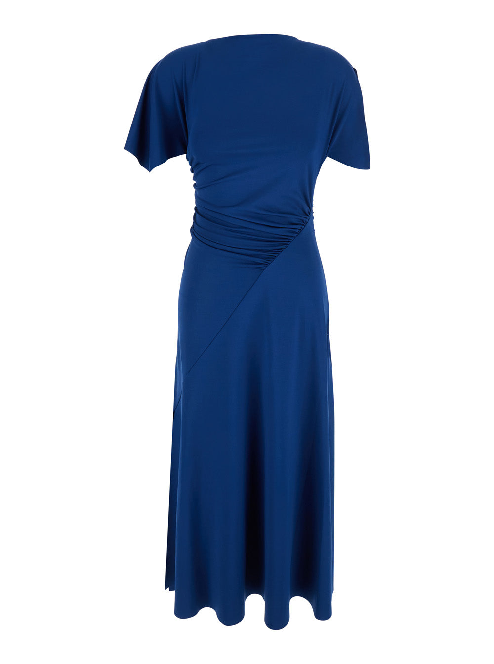 Victoria Beckham Women Blue Long Dress With Cap Sleeves And Elastic Waist In Stretch Tech Fabric For Women