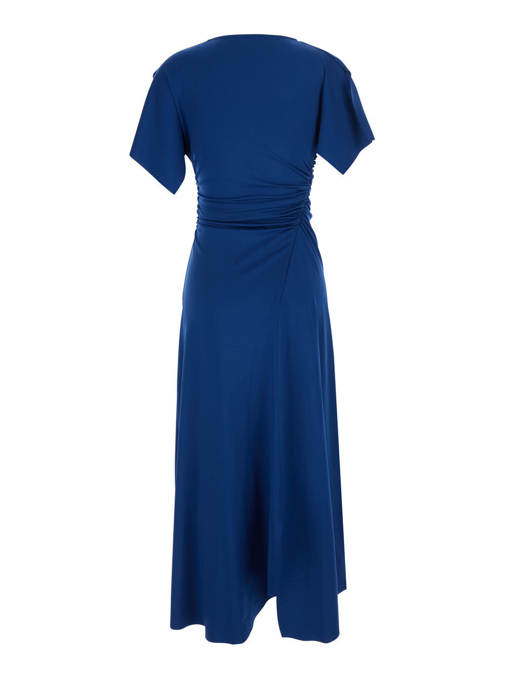 Victoria Beckham Women Blue Long Dress With Cap Sleeves And Elastic Waist In Stretch Tech Fabric For Women