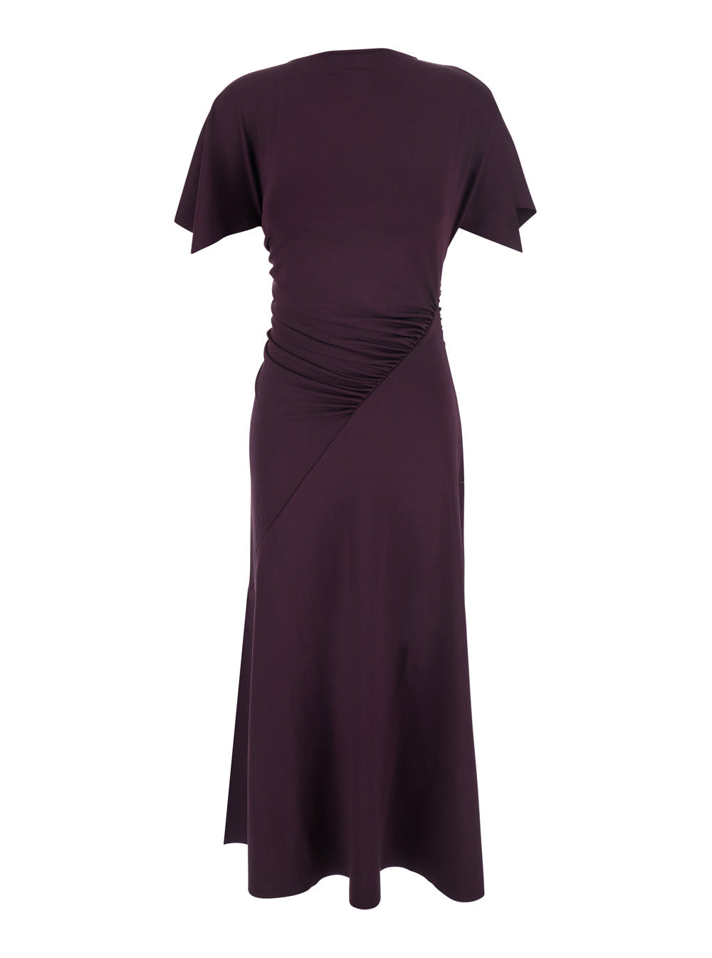 Victoria Beckham Women Bordeaux Long Dress With Cap Sleeves And Elastic Waist In Tech Fabric Stretch For Women