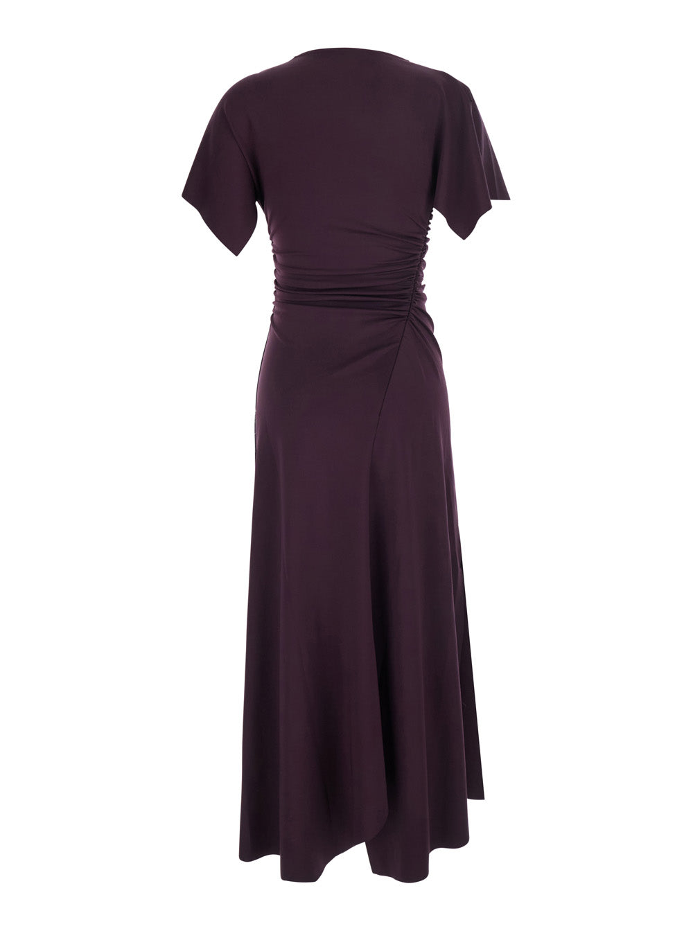 Victoria Beckham Women Bordeaux Long Dress With Cap Sleeves And Elastic Waist In Tech Fabric Stretch For Women