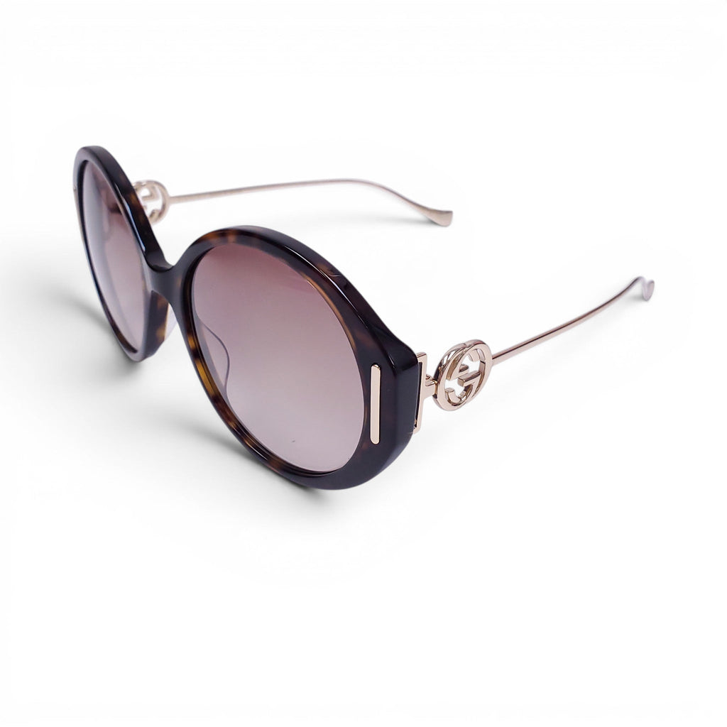 GUCCI BROWN ROUND SUNGLASSES WITH LOGO