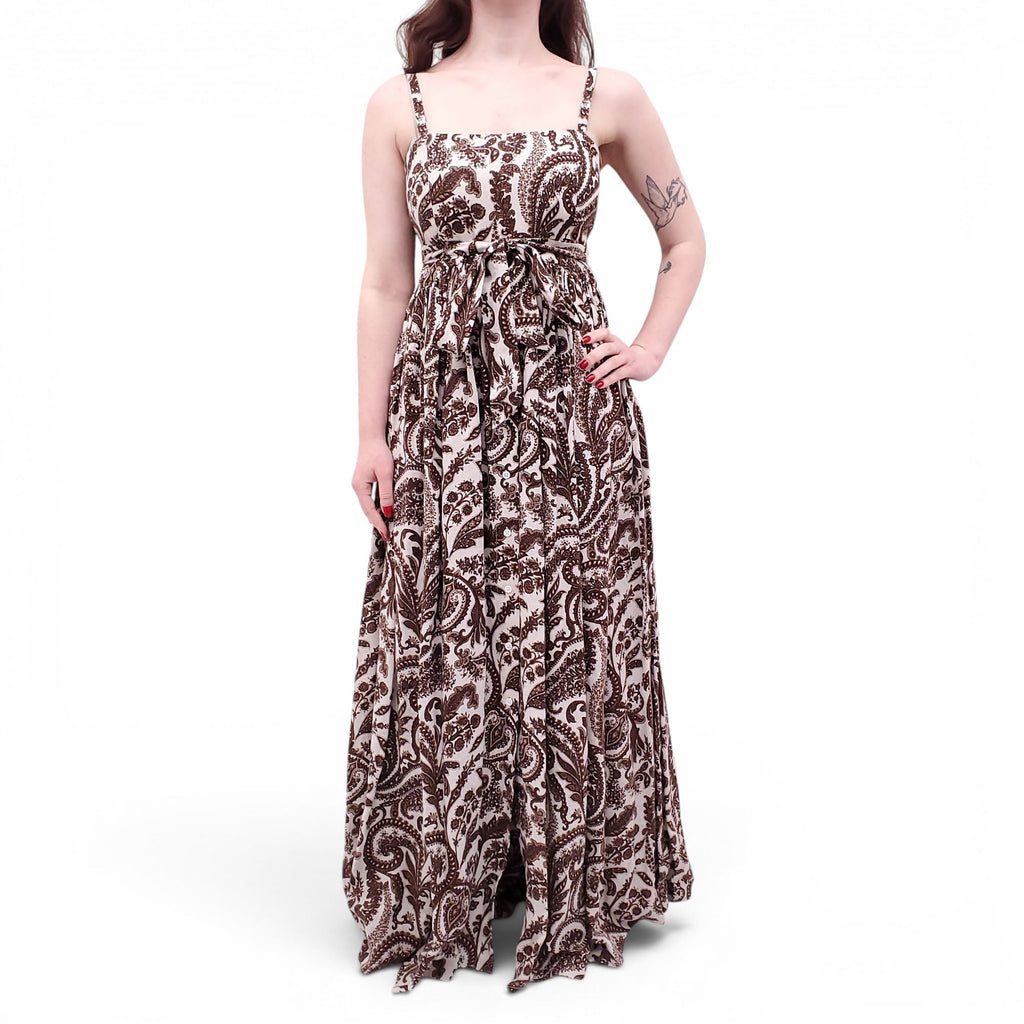 ROSIE ASSOULIN CREAM AND BROWN PAISLEY DRESS - SIZE 4
