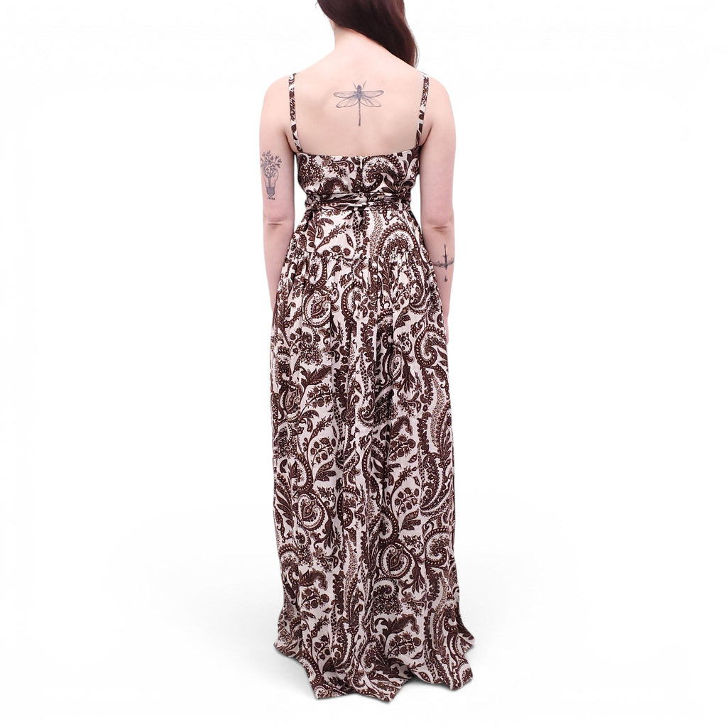 ROSIE ASSOULIN CREAM AND BROWN PAISLEY DRESS - SIZE 4