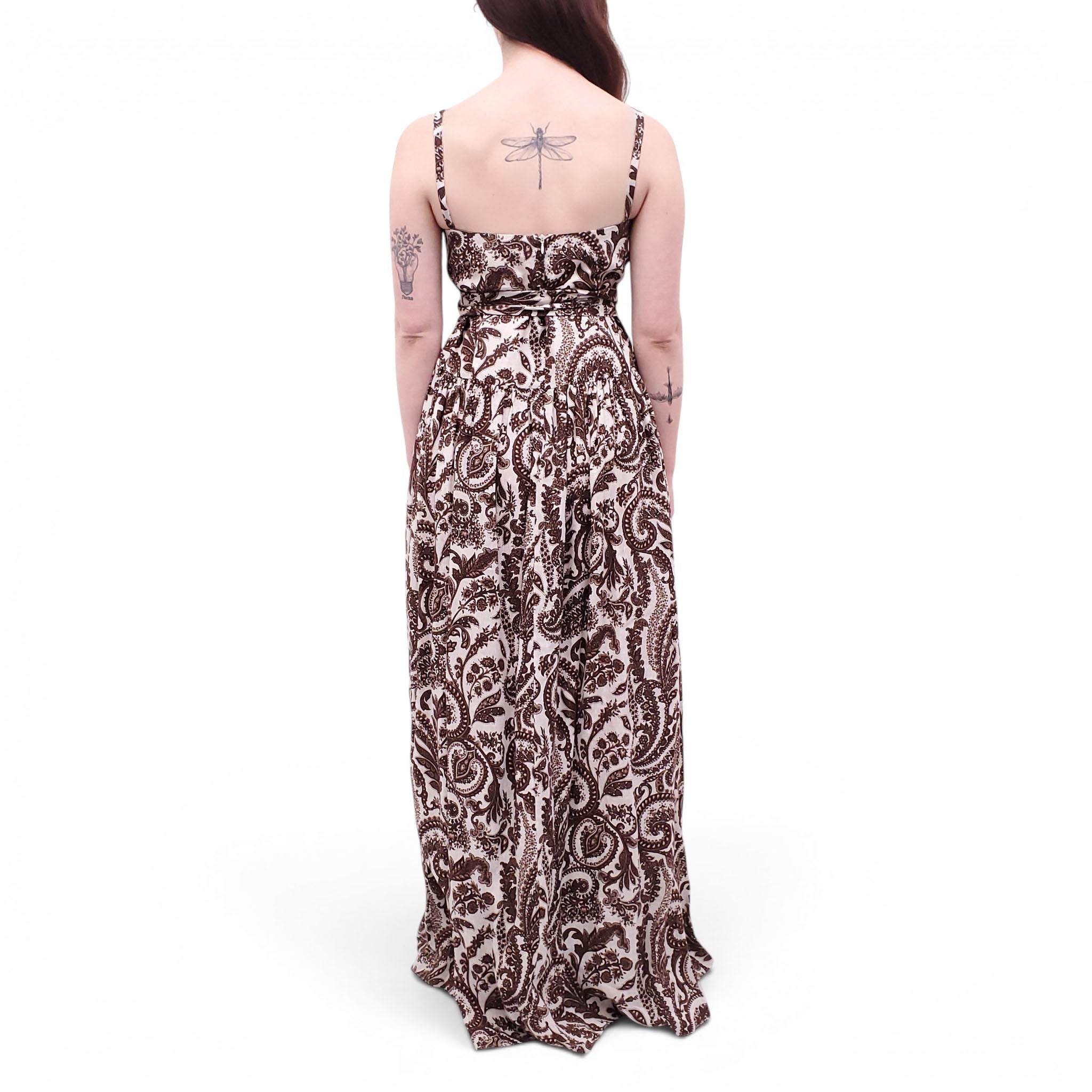 ROSIE ASSOULIN CREAM AND BROWN PAISLEY DRESS - SIZE 4