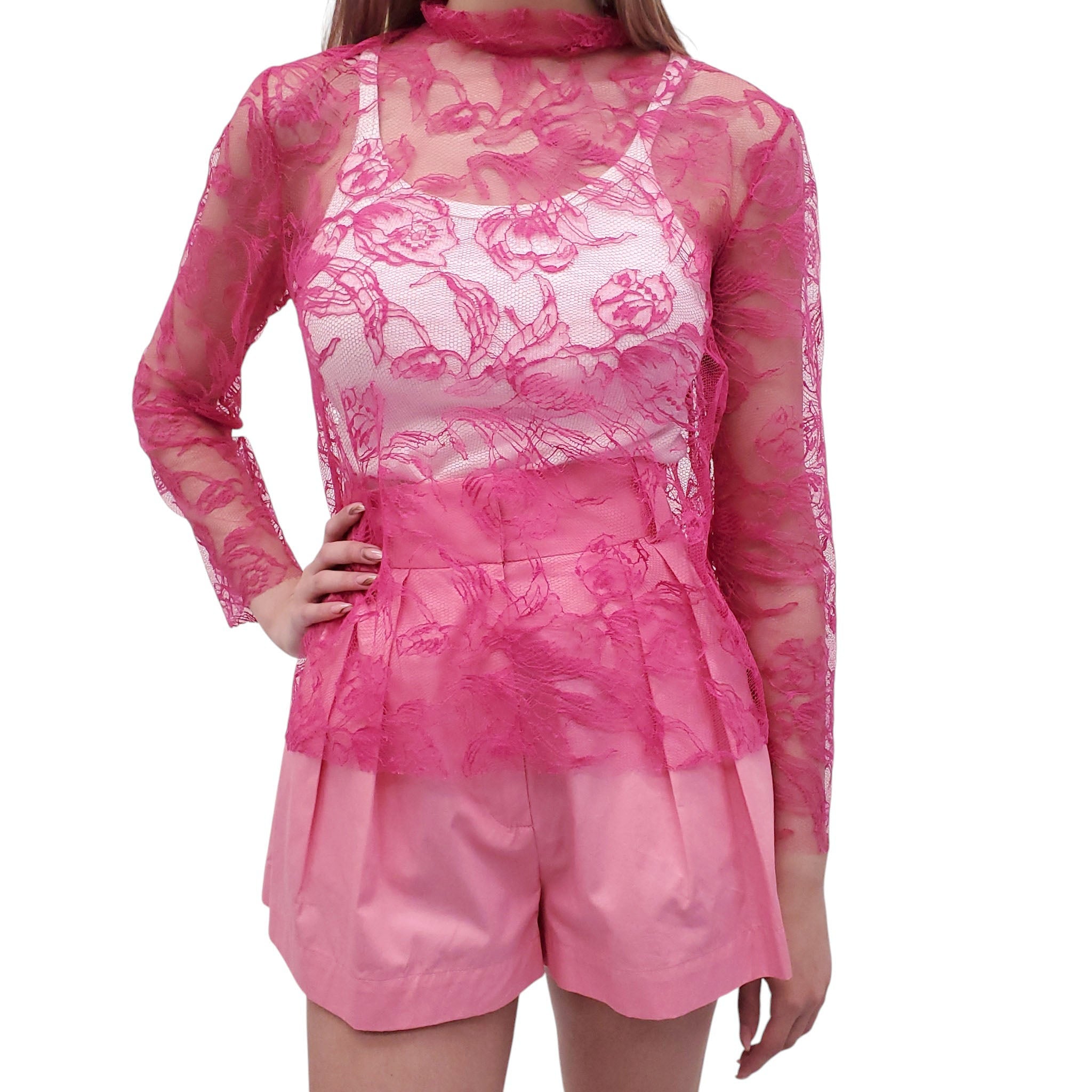 CARMEN MARCH PINK LACE BLOUSE - SIZE 36