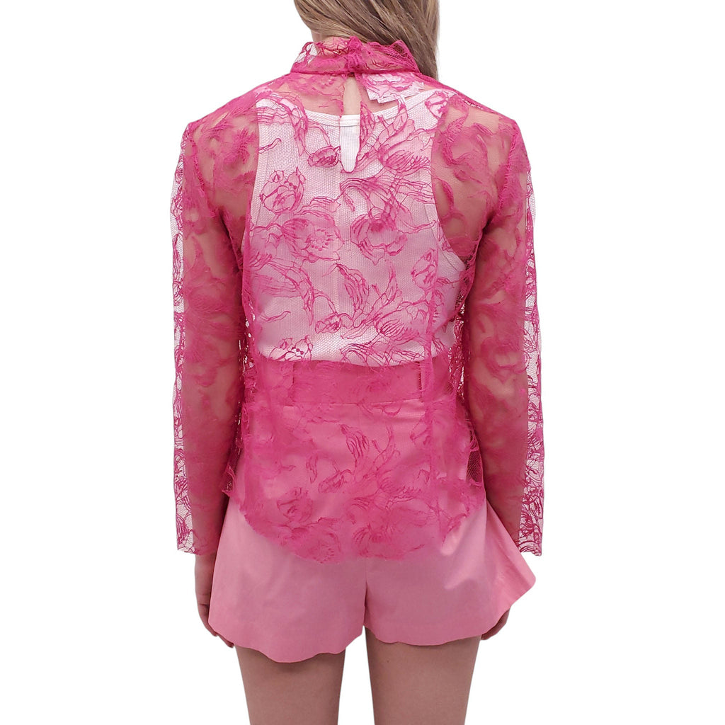 CARMEN MARCH PINK LACE BLOUSE - SIZE 36