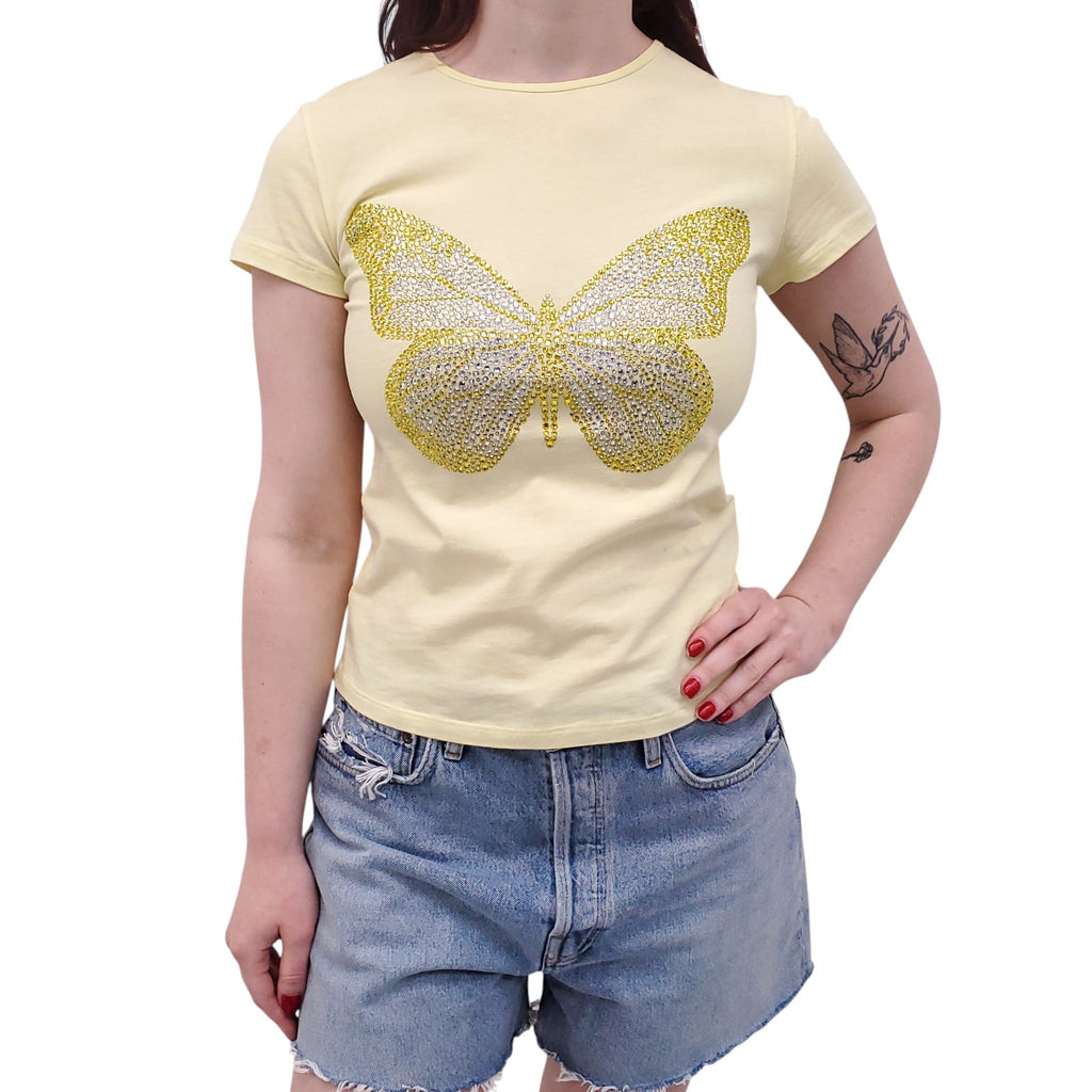 BLUMARINE YELLOW BUTTERFLY T-SHIRT - SIZE 4