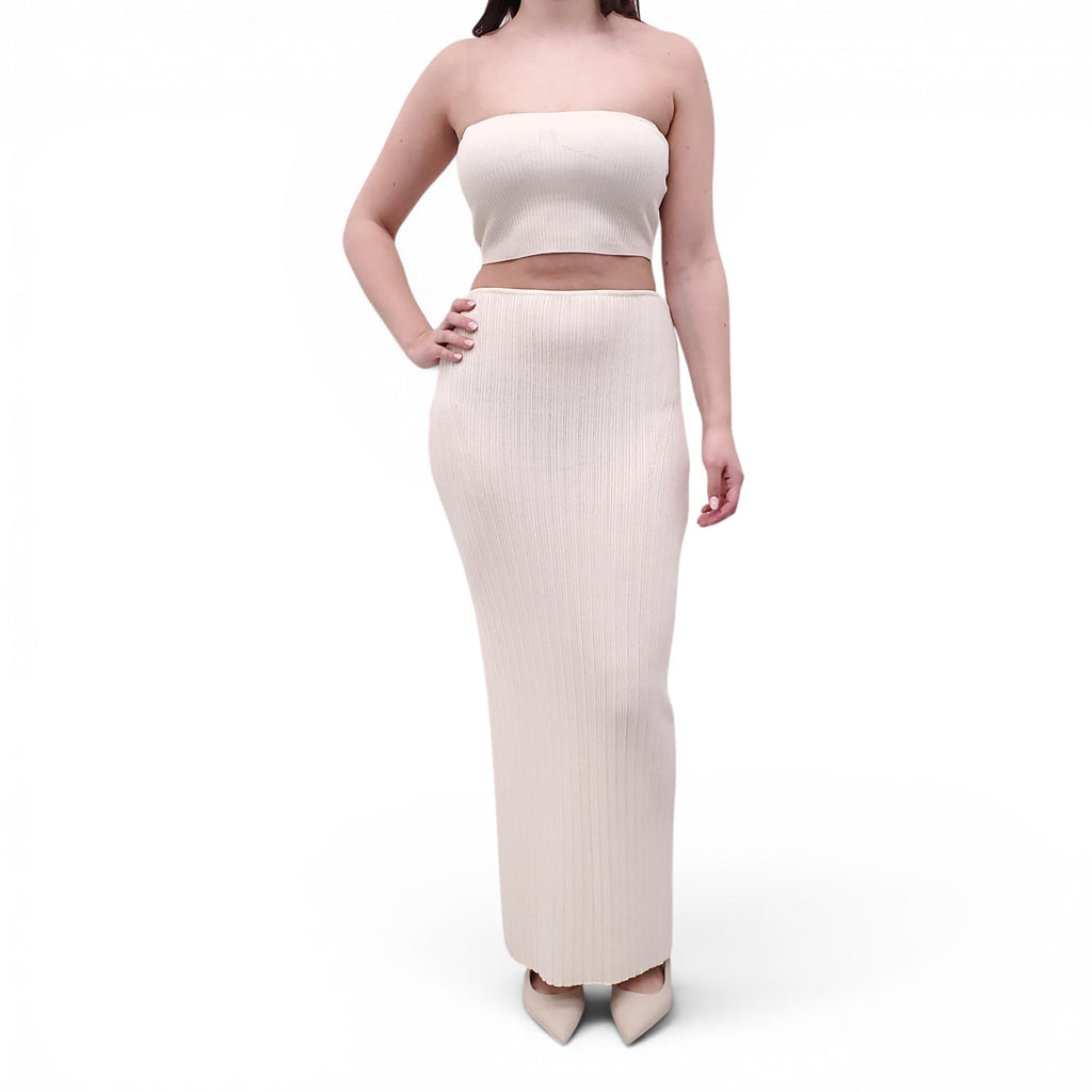 AYA MUSE CREAM KNIT TUBE TOP AND SKIRT SET - SIZE S/L