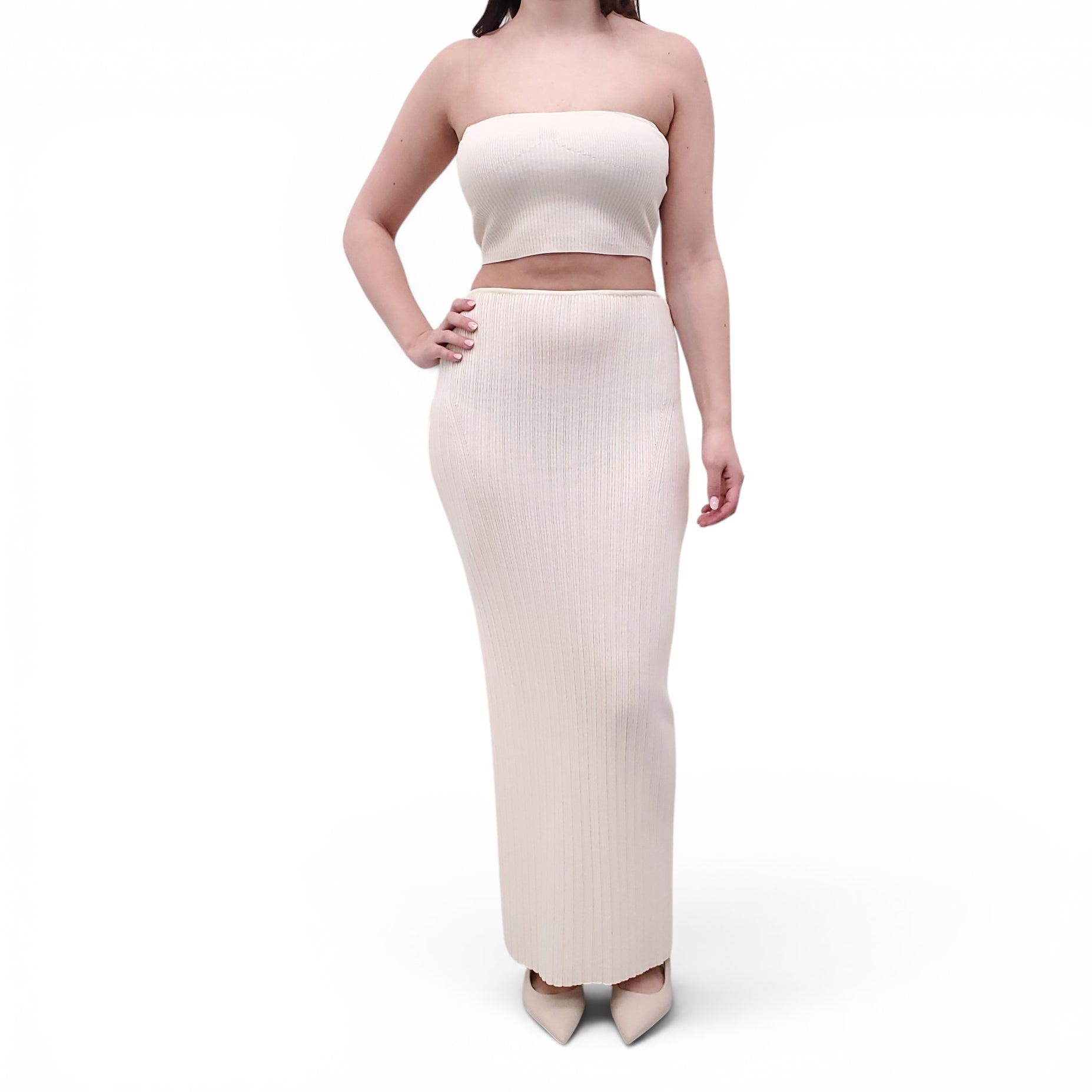 AYA MUSE CREAM KNIT TUBE TOP AND SKIRT SET - SIZE S/L