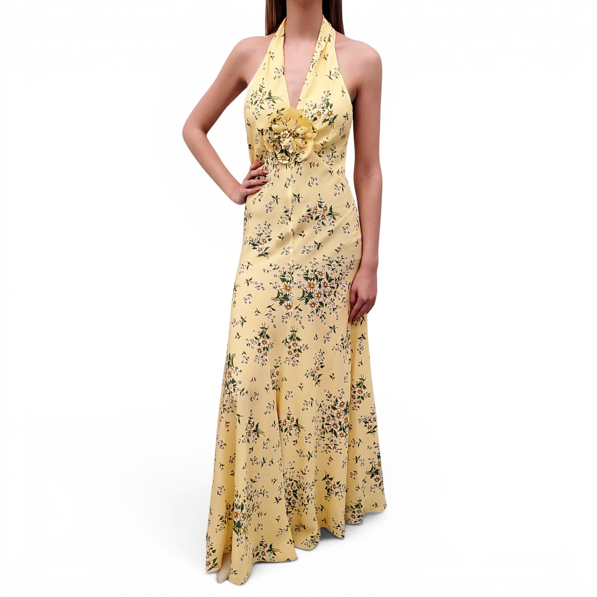 RODARTE YELLOW DAISY HALTER GOWN - SIZE 8