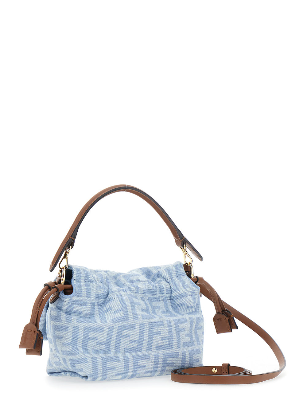 Fendi Women 'Mamma Baguette' Light Blue Shoulder Bag With Ff All Over Motif In Denim For Women