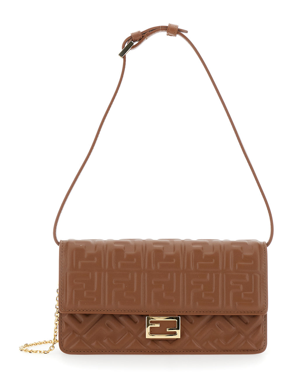 Fendi Women Brown Crossbody Bag With Ff All-Over Relief Motif In Leather For Women