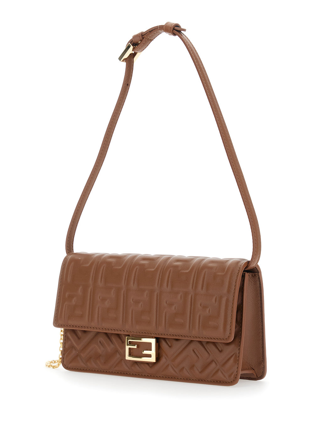 Fendi Women Brown Crossbody Bag With Ff All-Over Relief Motif In Leather For Women