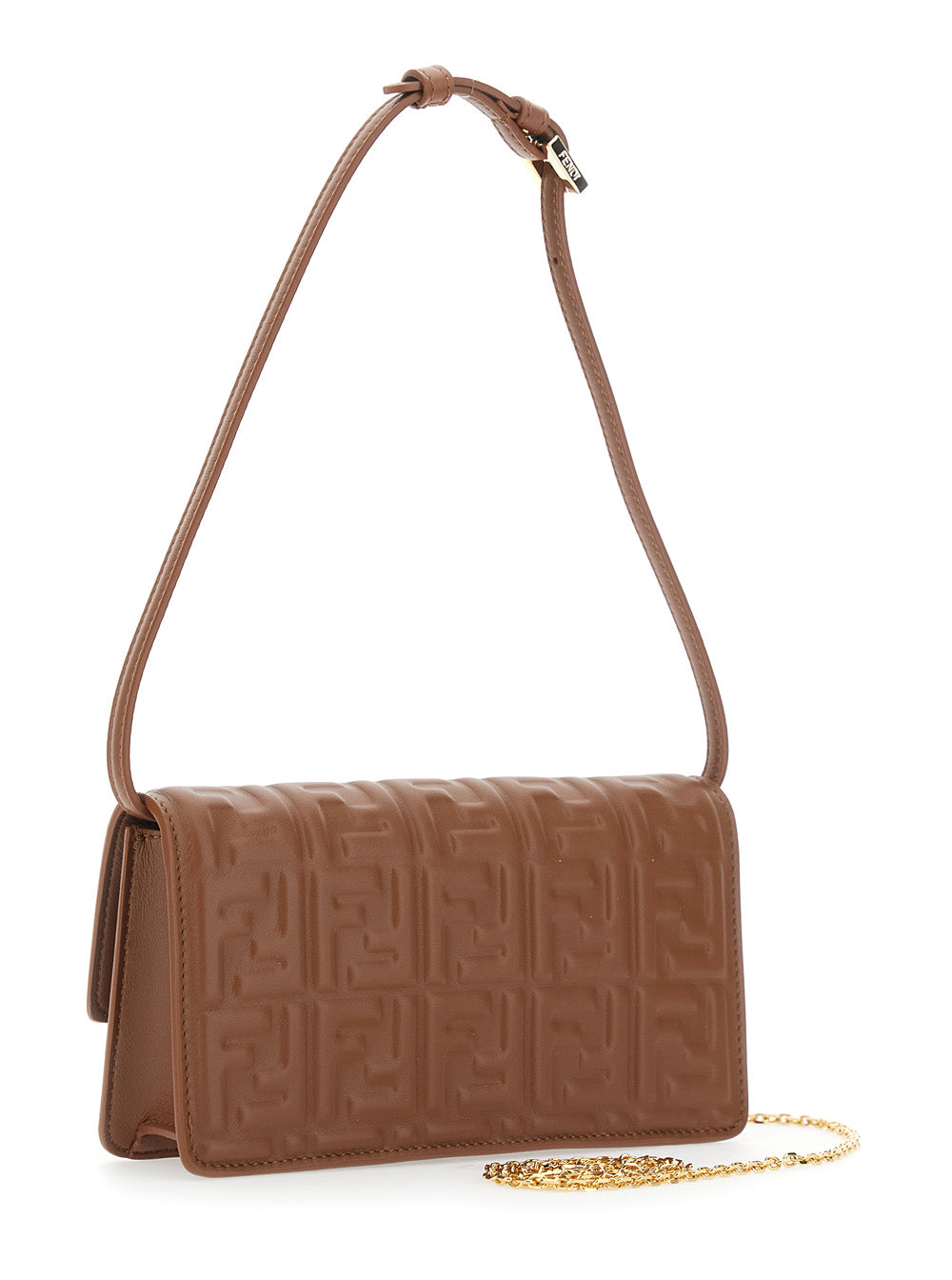 Fendi Women Brown Crossbody Bag With Ff All-Over Relief Motif In Leather For Women