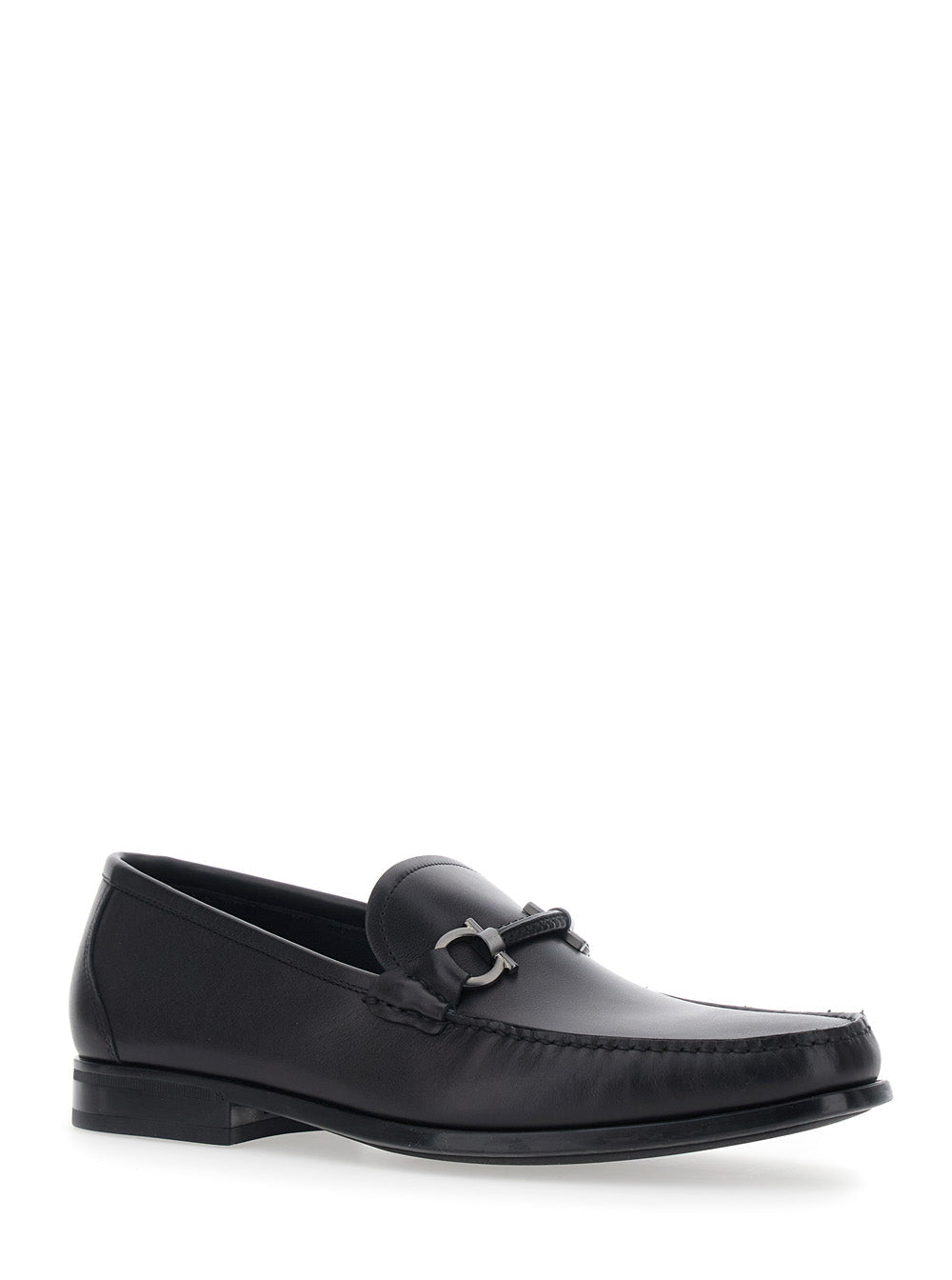 Ferragamo Men Black Loafers With Gancini Detail On The Front In Leather For Men