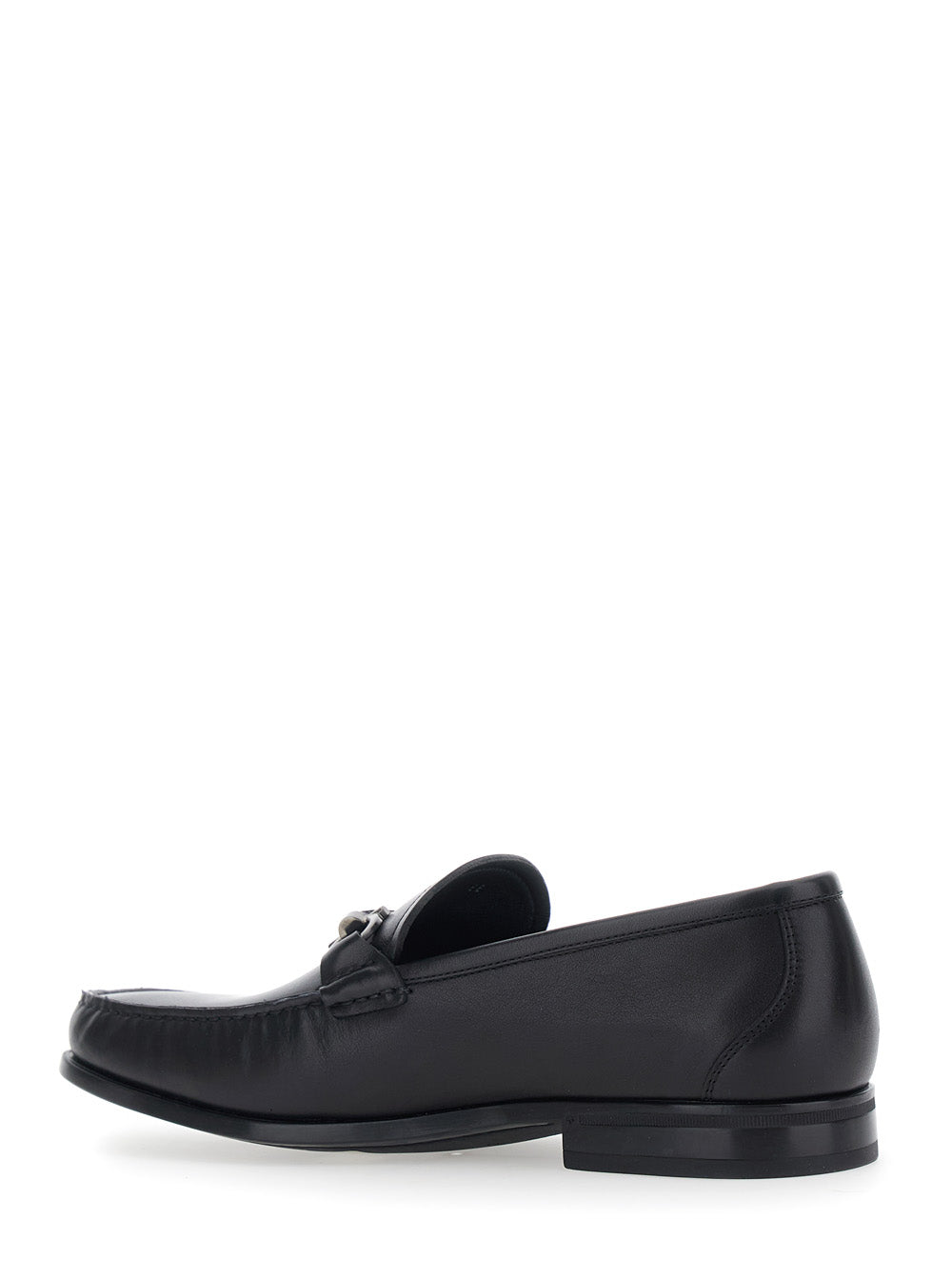 Ferragamo Men Black Loafers With Gancini Detail On The Front In Leather For Men