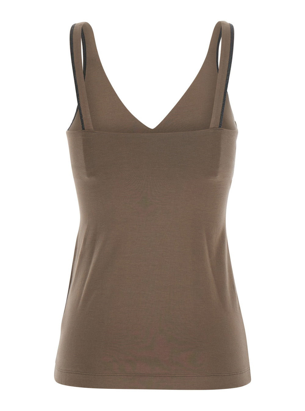 Brunello Cucinelli Women Brown Top With V-Neck And Monil Detail On The Strap In Cotton For Women