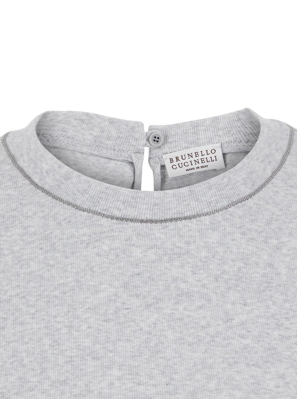 Brunello Cucinelli Women Gray Crew Neck T-Shirt With Three-Quarter Sleeves And Monil Detail On The Neck In  Cotton For Women