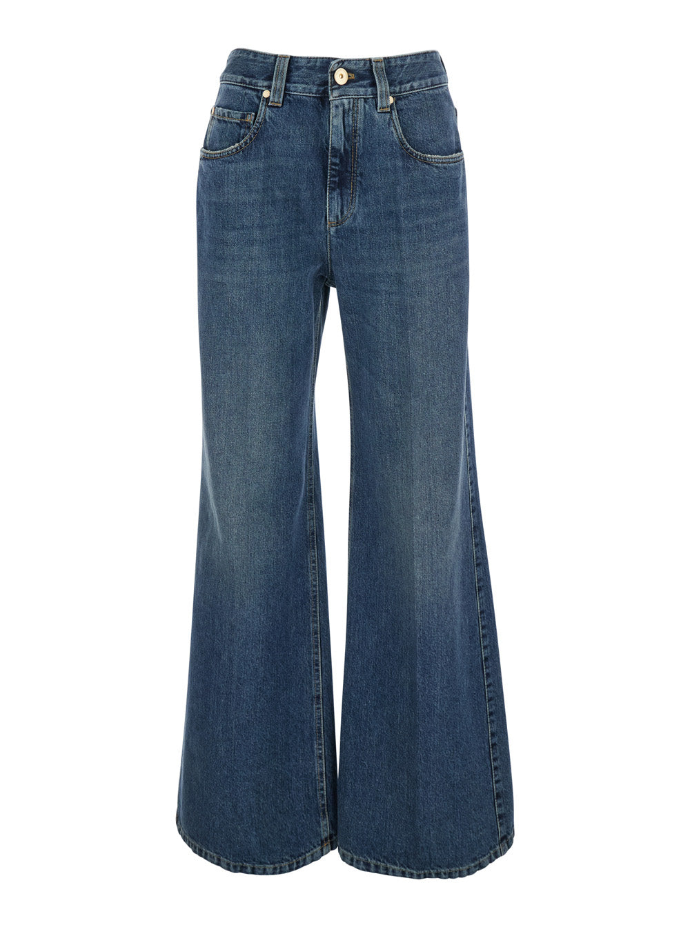 Brunello Cucinelli Women Blue Jeans With Monil Detail On The Belt Loop And Wide Leg In Denim For Women