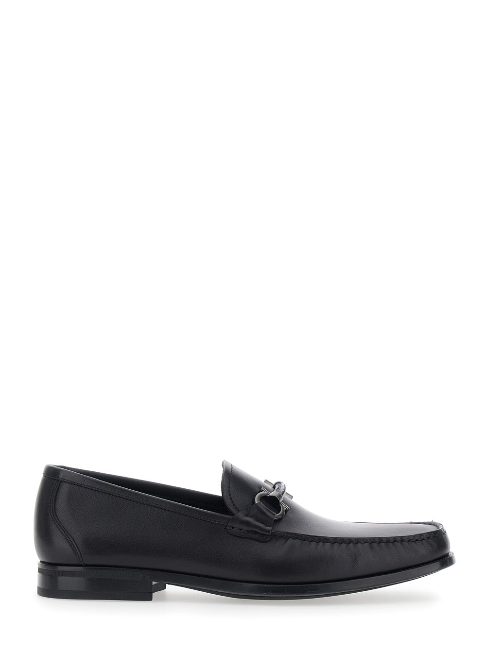 Ferragamo Men Black Loafers With Gancini Detail On The Front In Leather For Men