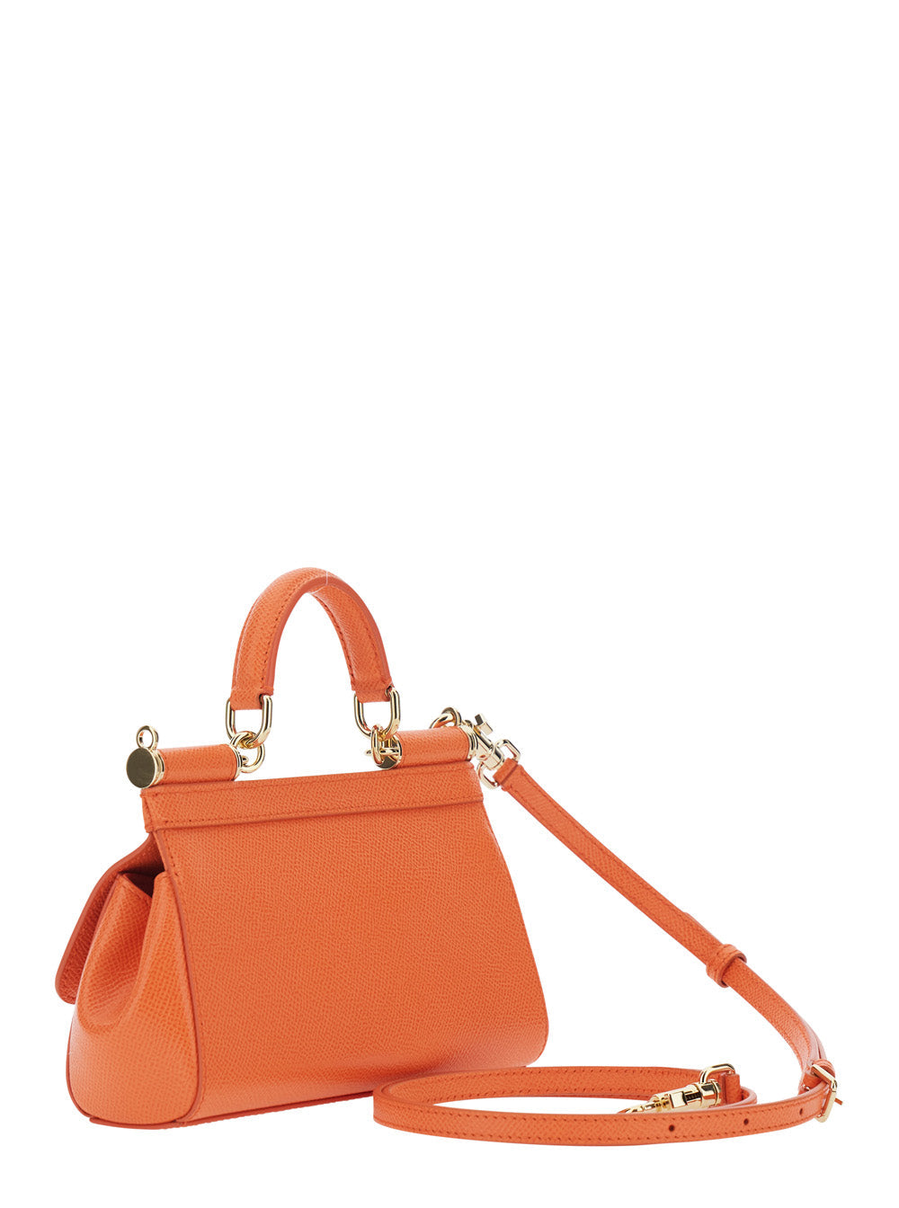 Dolce & Gabbana Women 'Sicily' Orange Handbag With Adjustable And Removable Shoulder Strap And Logo Plate On The Front In Leather For Women