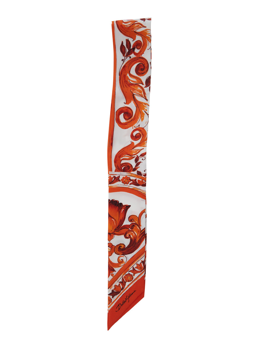 Dolce & Gabbana Women Orange Foulard With All-Over Majolica Print In Silk For Women