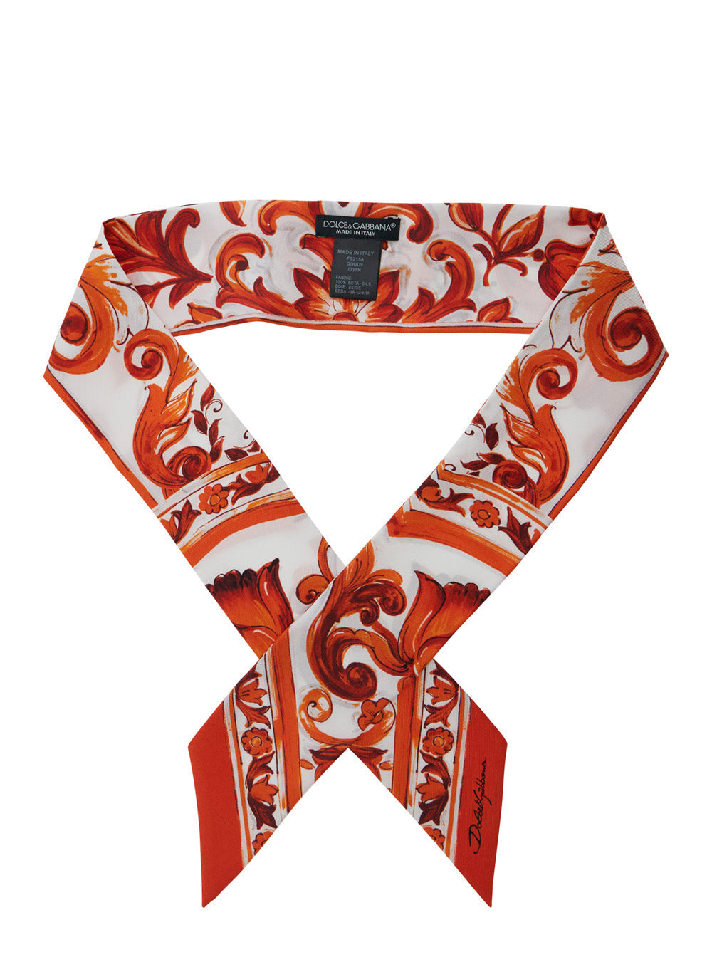 Dolce & Gabbana Women Orange Foulard With All-Over Majolica Print In Silk For Women
