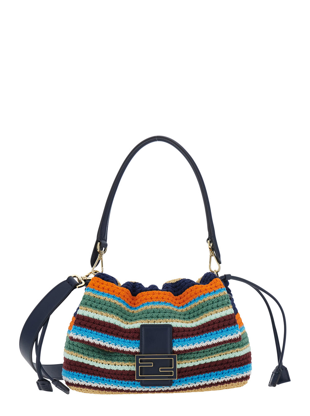 Fendi Women 'Mamma Baguette Media' Multicolor Shoulder Bag With Ff Closure And Striped Motif In Cotton Blend For Women