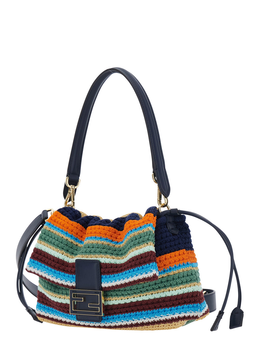 Fendi Women 'Mamma Baguette Media' Multicolor Shoulder Bag With Ff Closure And Striped Motif In Cotton Blend For Women