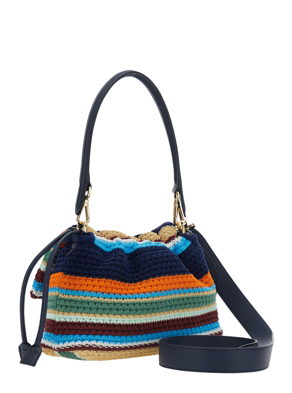 Fendi Women 'Mamma Baguette Media' Multicolor Shoulder Bag With Ff Closure And Striped Motif In Cotton Blend For Women