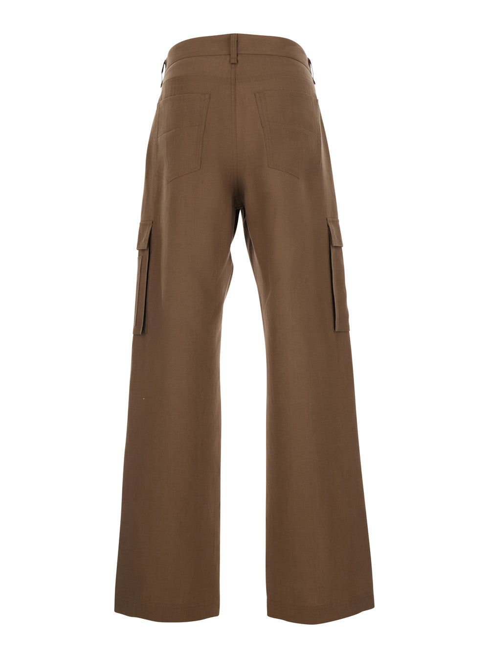 Fendi Men Brown Cargo Pants With Ff Plate On The Pocket In Linen For Men