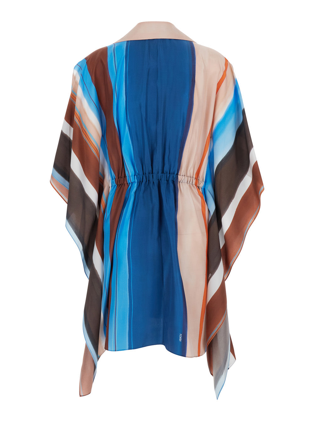 Fendi Women Multicolor Short Dress With Crossed V-Neck And All-Over Striped Motif In Silk For Women