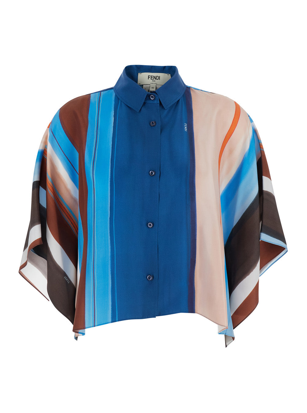 Fendi Women Multicolor Crop Shirt With Logo Embroidery On The Side And All-Over Striped Motif In Silk For Women