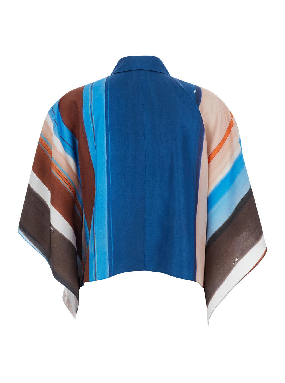 Fendi Women Multicolor Crop Shirt With Logo Embroidery On The Side And All-Over Striped Motif In Silk For Women