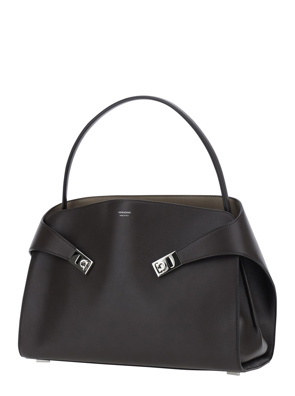 Ferragamo Women 'Hug Media' Black Handbag With Logo And Gancini Buckles In Leather For Women