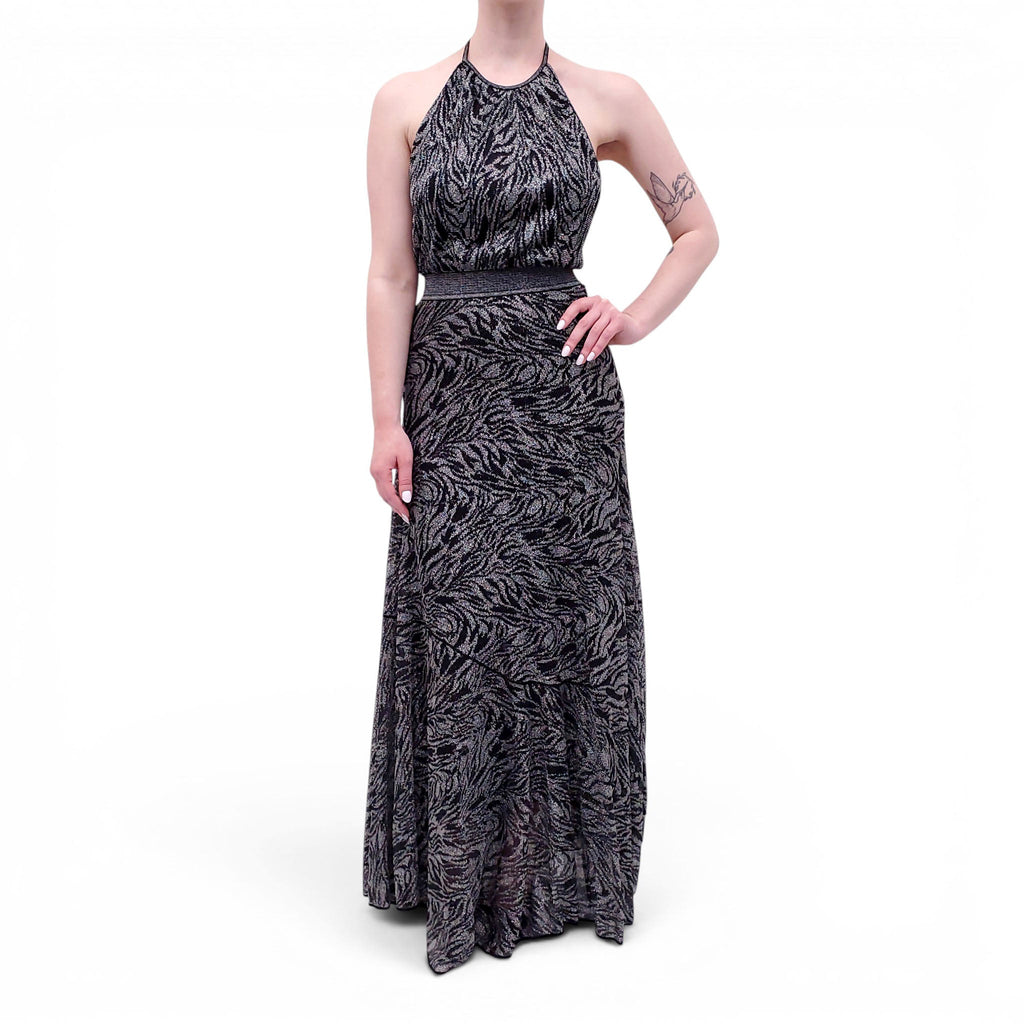 MISSONI BLACK AND SILVER METALLIC PATTERNED DRESS - SIZE 40