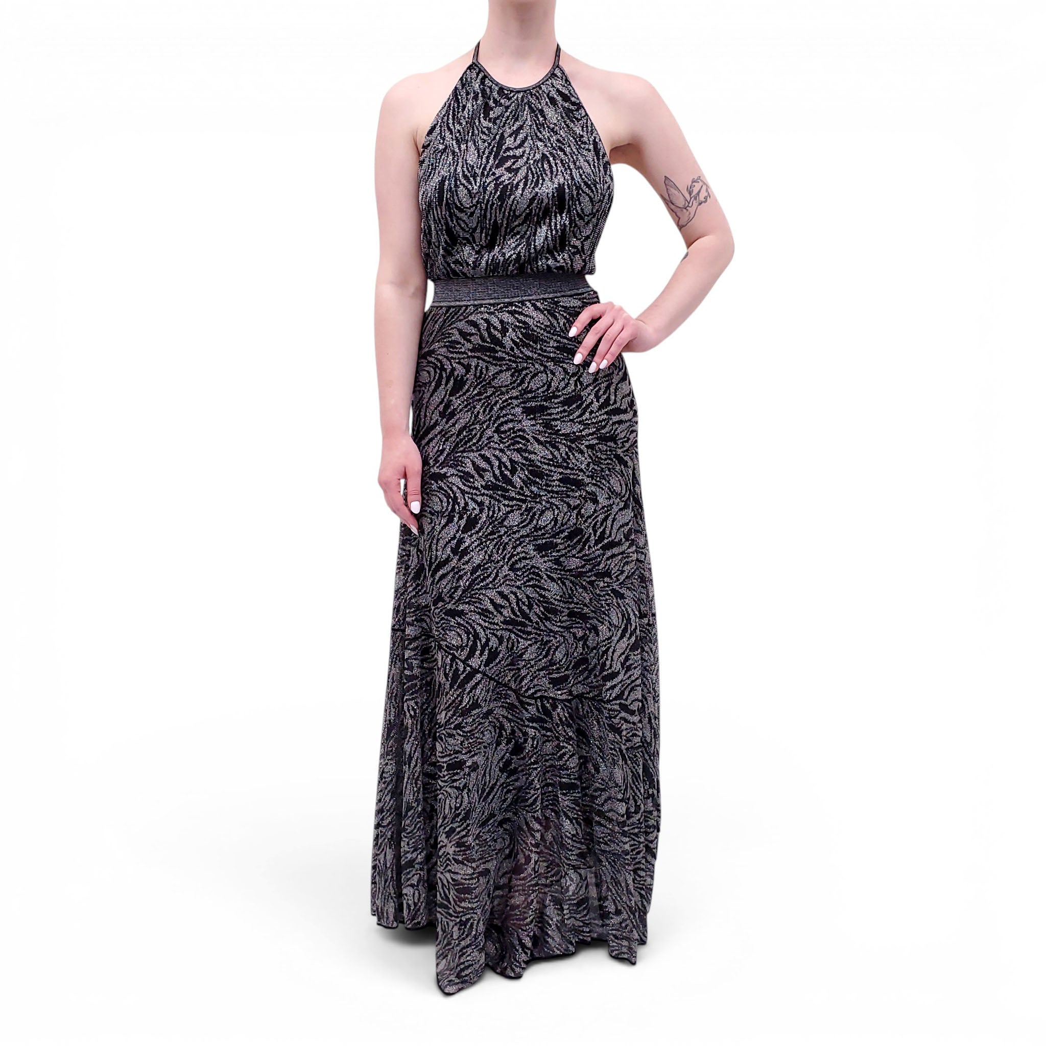 MISSONI BLACK AND SILVER METALLIC PATTERNED DRESS - SIZE 40