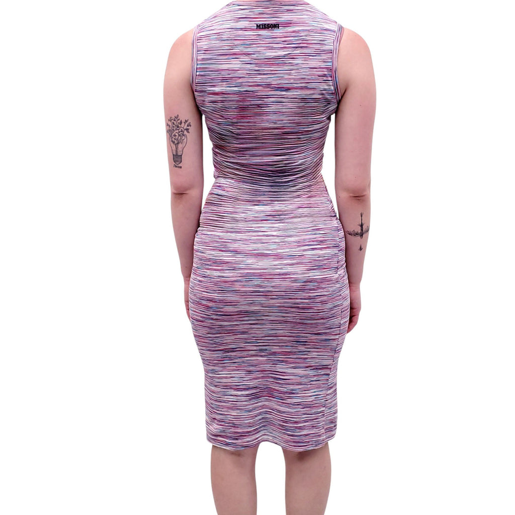MISSONI PURPLE AND BLUE STRIPED COTTON SLEEVELESS MAXI DRESS - SIZE 36