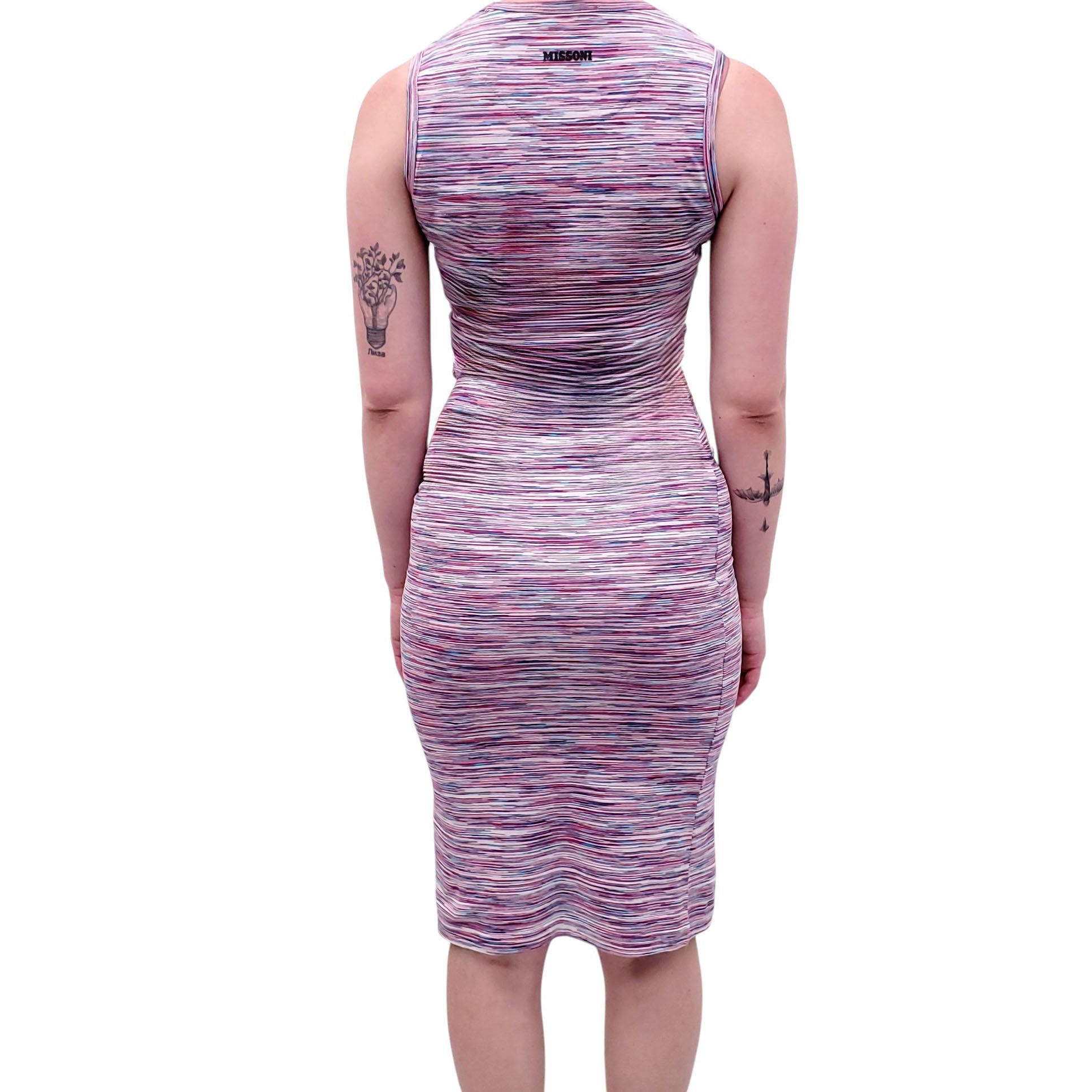 MISSONI PURPLE AND BLUE STRIPED COTTON SLEEVELESS MAXI DRESS - SIZE 36