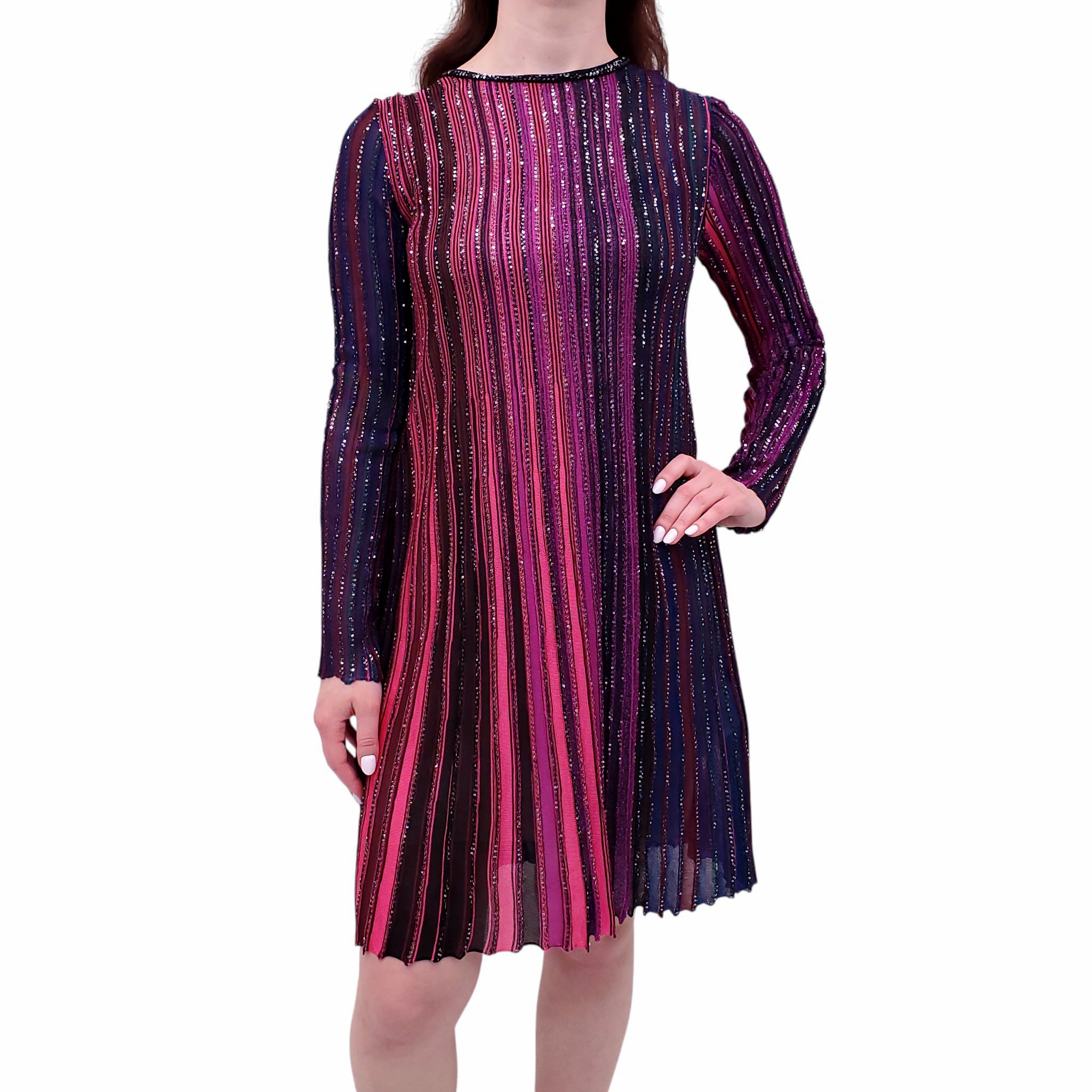 MISSONI PINK AND PURPLE STRIPED METALLIC SEQUIN DRESS - SIZE 40